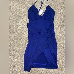 NWT Boohoo Blue Criss-Cross Mini Dress US 4/UK 8